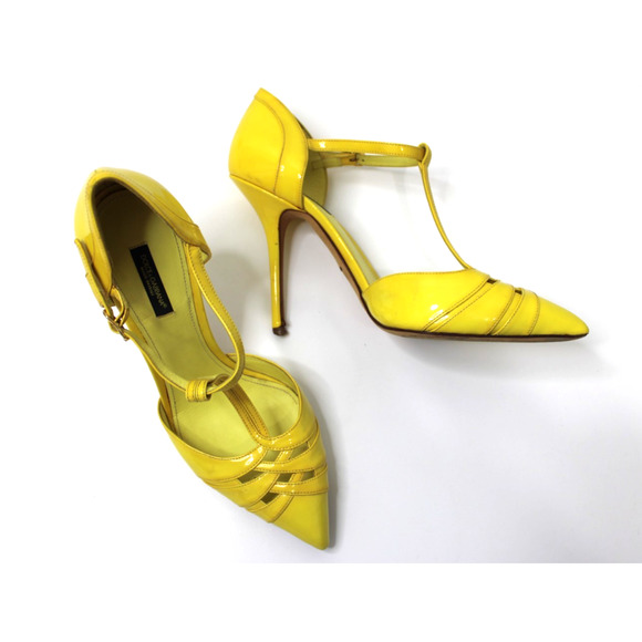 Dolce & Gabbana Heels Pumps Women's Size 40 Yellow T-Strap Patent Leather - Picture 5 of 15
